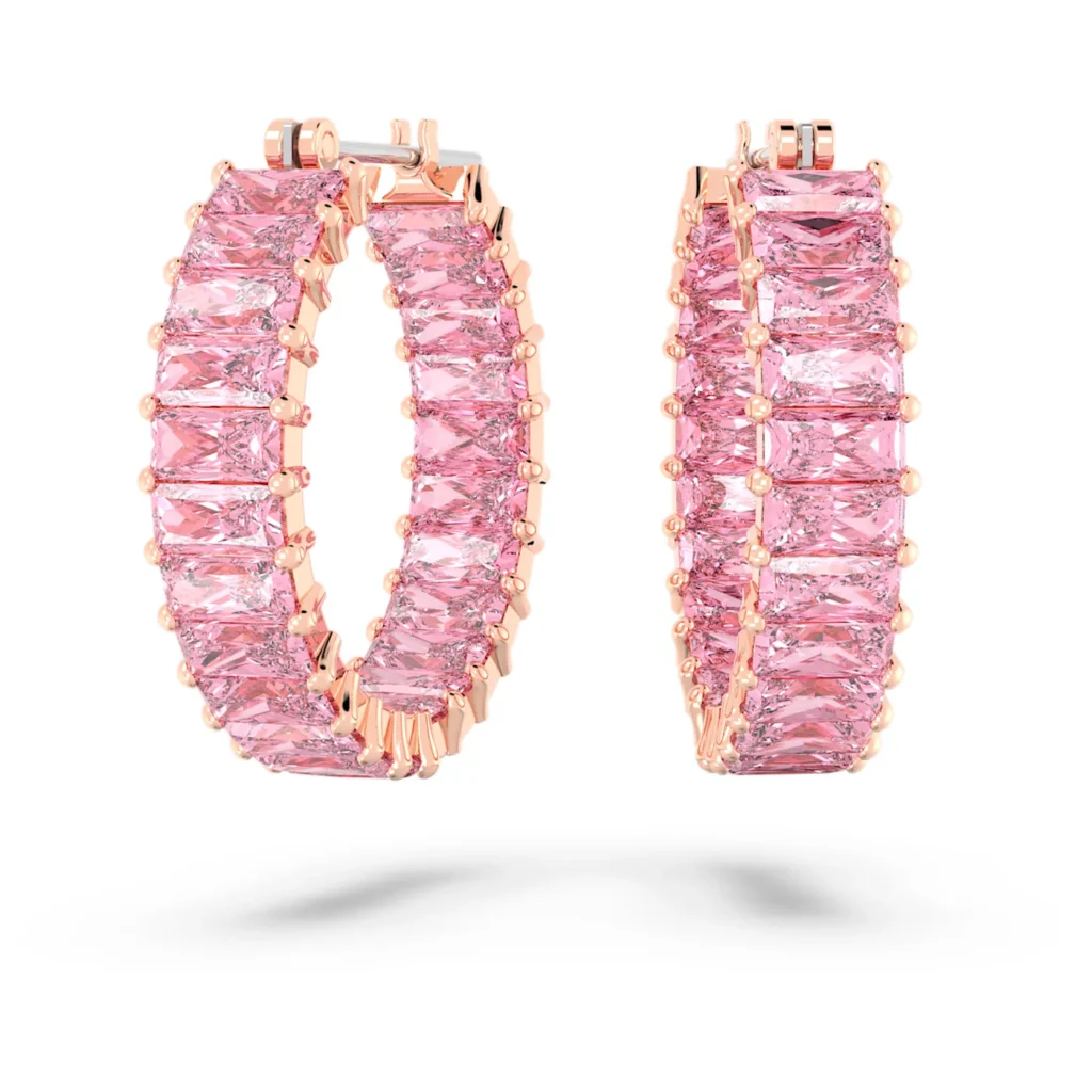 swarovski Matrix hoop earrings
Baguette cut, Pink, Rose gold-tone plated